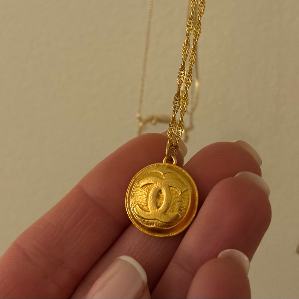 Gold Chanel Button Necklace- Costume 16”